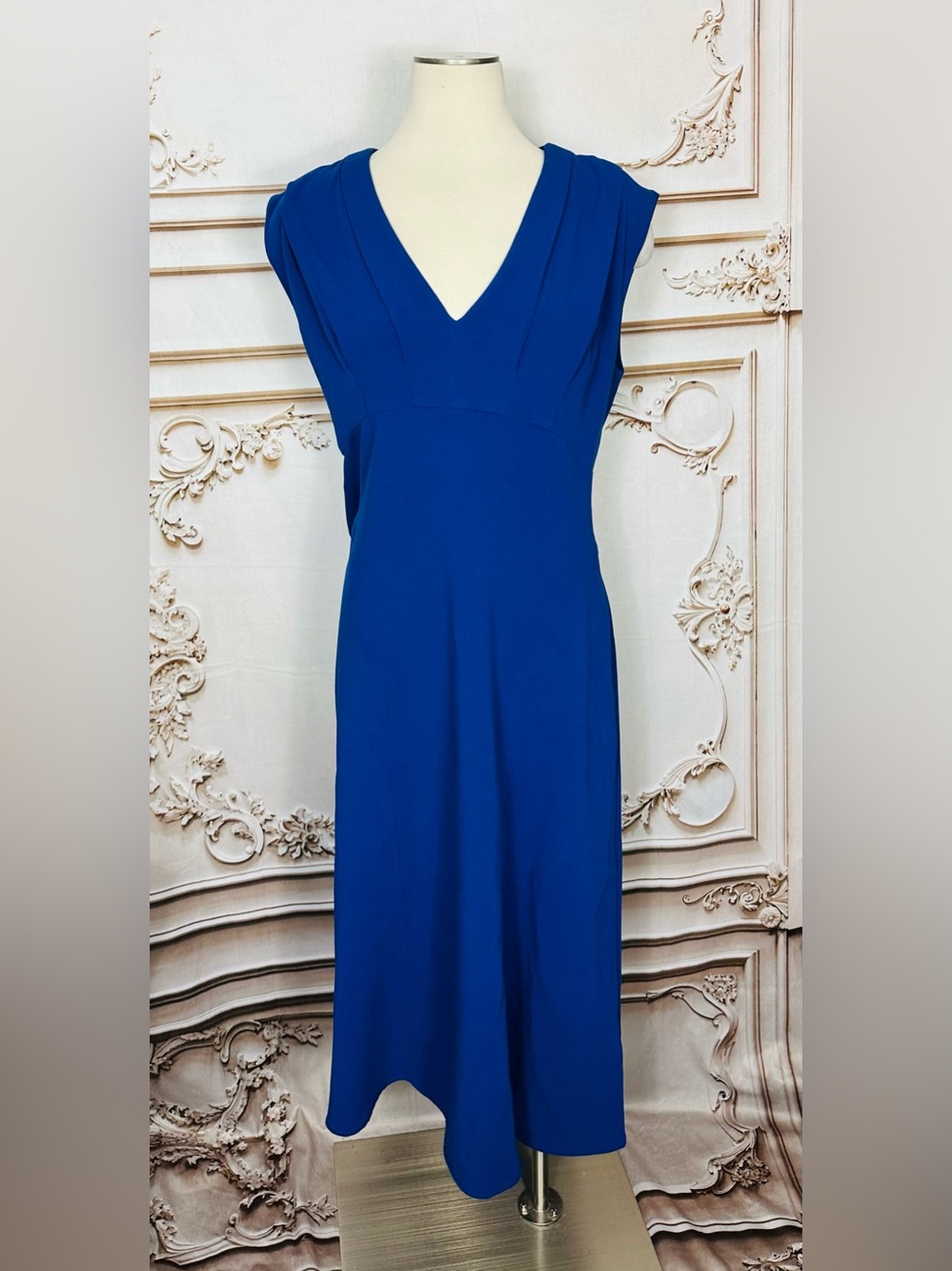 Donna Karan Cobalt V-Neck Midi Dress - Picture 2 of 15